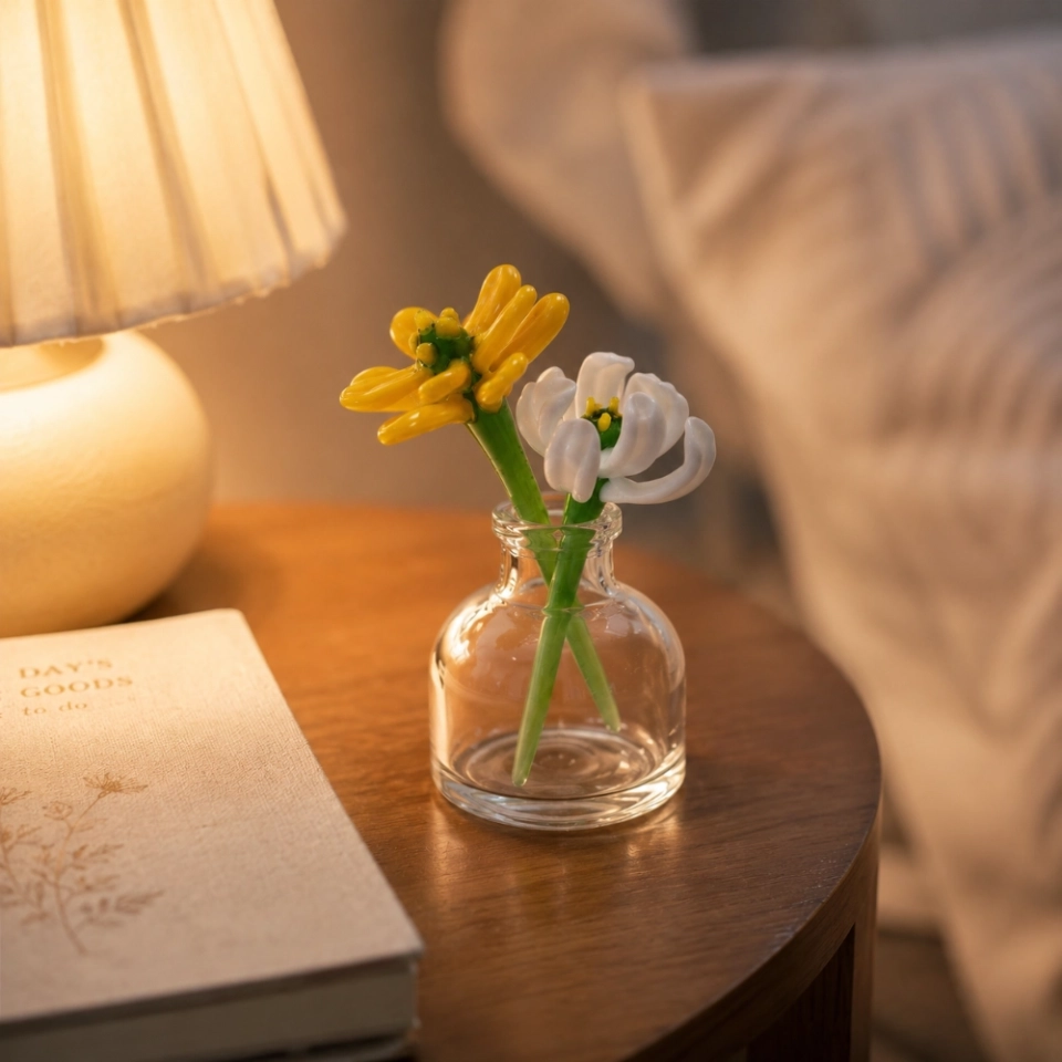 Mini October Marigold & White Cosmos Vase Arrangement – Handmade 3-Piece Set (8) Mini October Marigold & White Cosmos Vase Arrangement – Handmade 3-Piece Set (8)