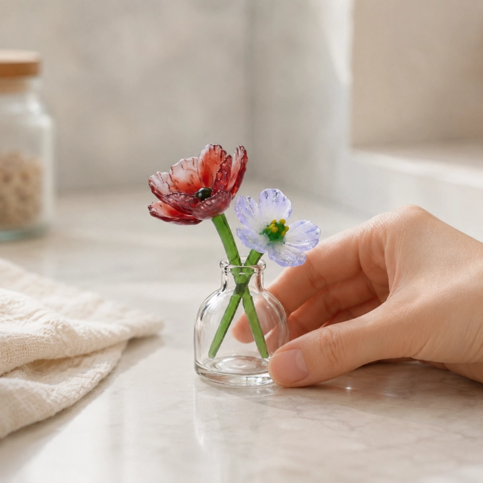Mini Poppy & Gladiolus Glass Vase for August Birthdays – 3-Piece Keepsake (6)