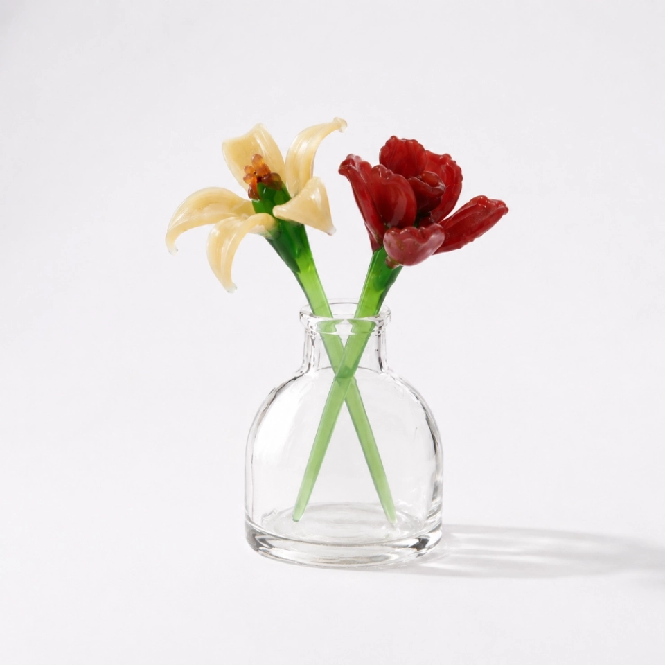 Mini Rose & Honeysuckle Glass Vase Arrangement for June Birthdays – 3-Piece Set