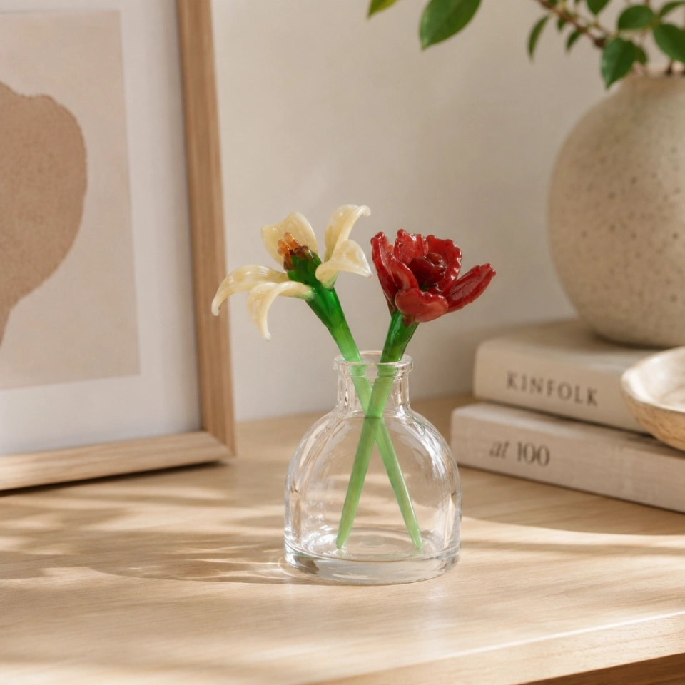 Mini Rose & Honeysuckle Glass Vase Arrangement for June Birthdays – 3-Piece Set (3) Mini Rose & Honeysuckle Glass Vase Arrangement for June Birthdays – 3-Piece Set (3)