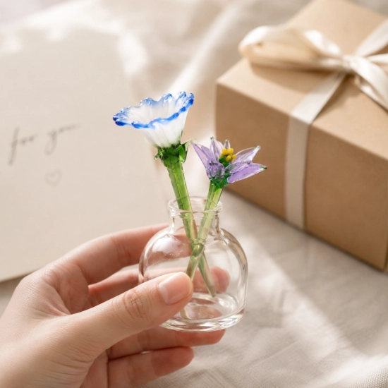 Mini Aster & Morning Glory Glass Vase – 3-Piece September Keepsake