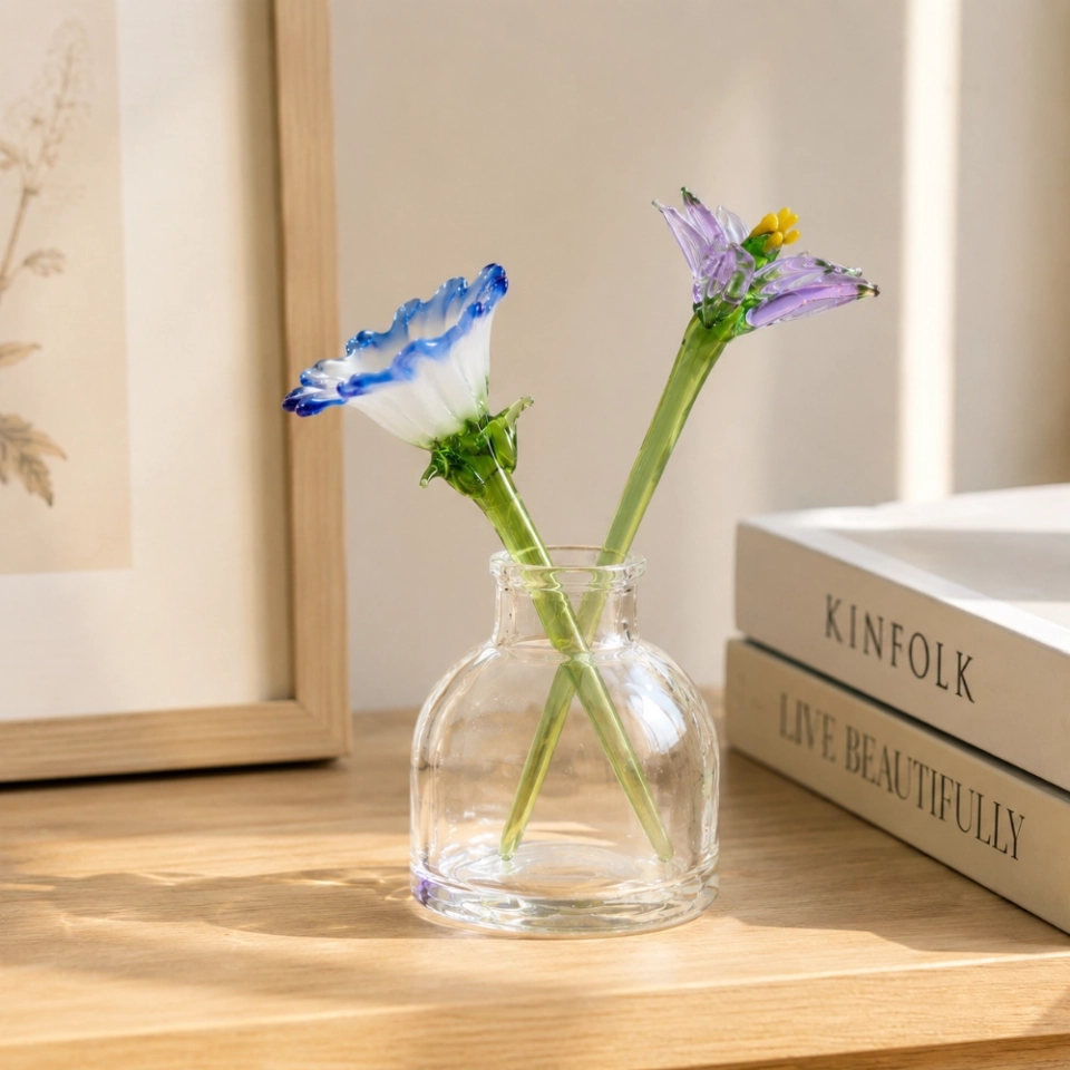 Mini Aster & Morning Glory Glass Vase – 3-Piece September Keepsake (2) Mini Aster & Morning Glory Glass Vase – 3-Piece September Keepsake (2)