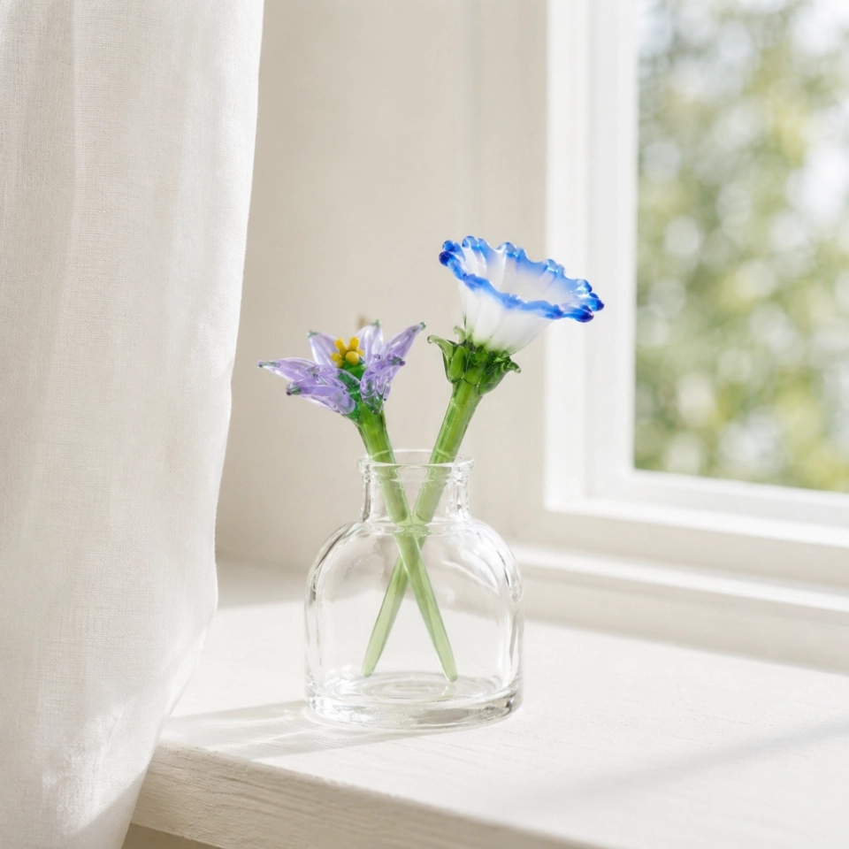 Mini Aster & Morning Glory Glass Vase – 3-Piece September Keepsake (3) Mini Aster & Morning Glory Glass Vase – 3-Piece September Keepsake (3)