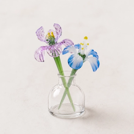 Mini Handmade Glass Violet & Iris Vase for February Birthdays – 3-Piece Set