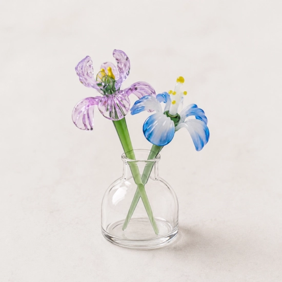 Mini Handmade Glass Violet & Iris Vase for February Birthdays – 3-Piece Set