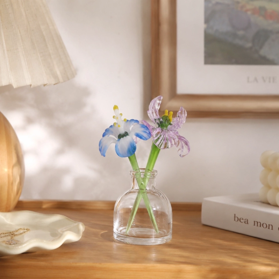Mini Handmade Glass Violet & Iris Vase for February Birthdays – 3-Piece Set (2) Mini Handmade Glass Violet & Iris Vase for February Birthdays – 3-Piece Set (2)