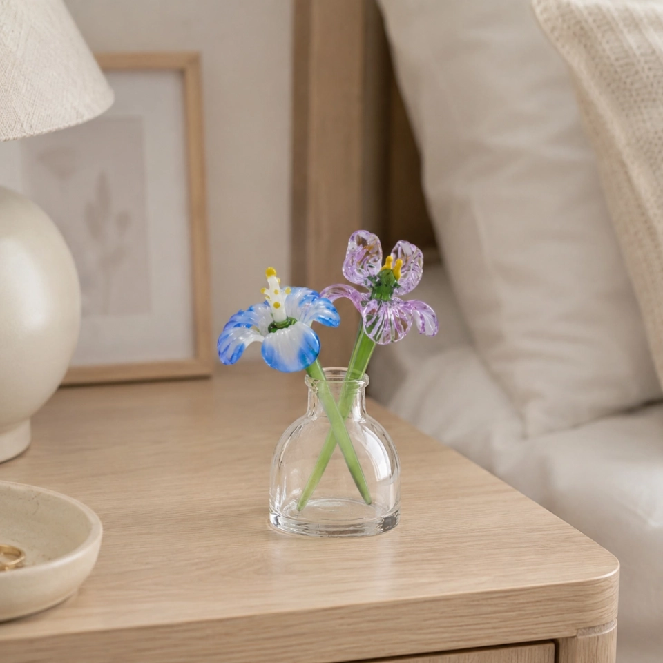 Mini Handmade Glass Violet & Iris Vase for February Birthdays – 3-Piece Set (4) Mini Handmade Glass Violet & Iris Vase for February Birthdays – 3-Piece Set (4)
