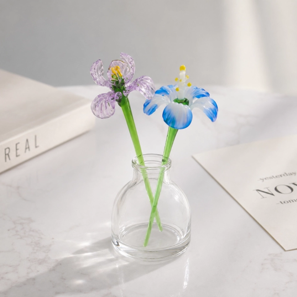 Mini Handmade Glass Violet & Iris Vase for February Birthdays – 3-Piece Set (6) Mini Handmade Glass Violet & Iris Vase for February Birthdays – 3-Piece Set (6)