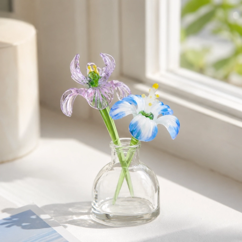 Mini Handmade Glass Violet & Iris Vase for February Birthdays – 3-Piece Set (7)