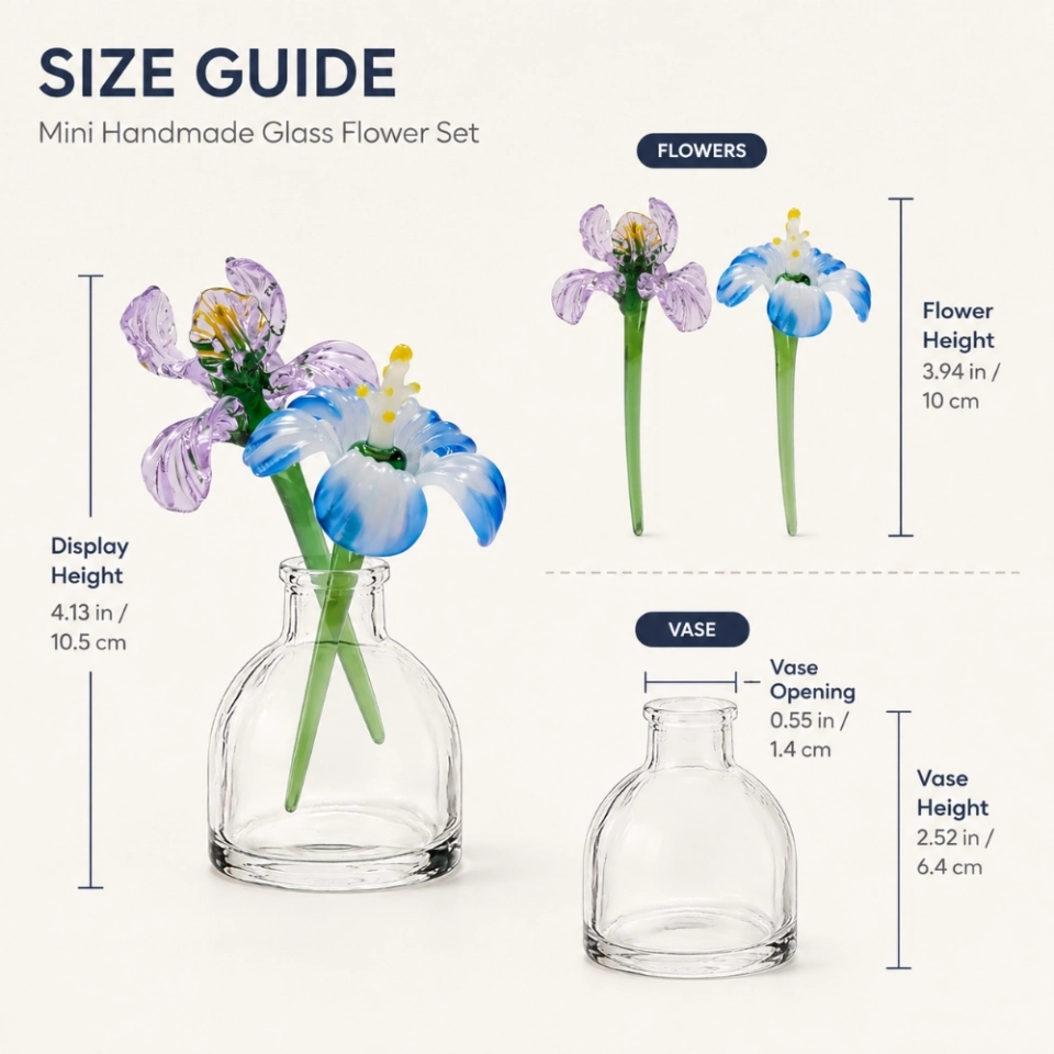 Mini Handmade Glass Violet & Iris Vase for February Birthdays – 3-Piece Set (8)