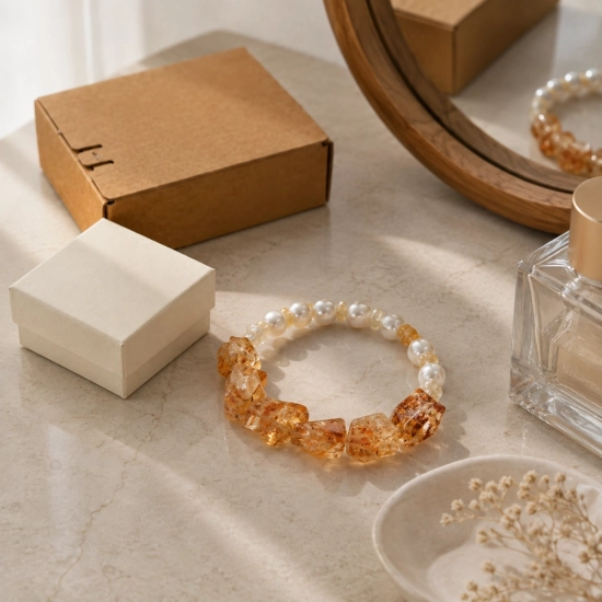 November Sunlit Grace Birthstone Bracelet – Brazilian Citrine, Freshwater Pearl & Citrine Chip Gift for Her
