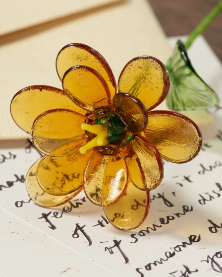 November Birth Flower Chrysanthemum – Handmade Glass Sculpture with Golden Orange Petals, Elegant Autumn Gift November Birth Flower Chrysanthemum – Handmade Glass Sculpture with Golden Orange Petals, Elegant Autumn Gift