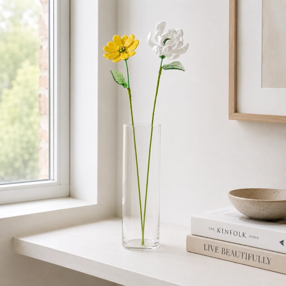 October Birth Flower Handmade Glass Marigold & White Cosmos Set – 2-Stem Birthday Gift (3)