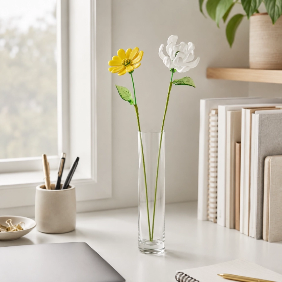 October Birth Flower Handmade Glass Marigold & White Cosmos Set – 2-Stem Birthday Gift (7) October Birth Flower Handmade Glass Marigold & White Cosmos Set – 2-Stem Birthday Gift (7)