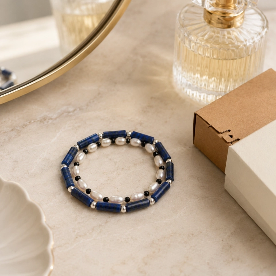October Midnight Tourmaline Birthstone Bracelet – Black Tourmaline, Lapis Lazuli, Pearl & S925 Silver October Midnight Tourmaline Birthstone Bracelet – Black Tourmaline, Lapis Lazuli, Pearl & S925 Silver