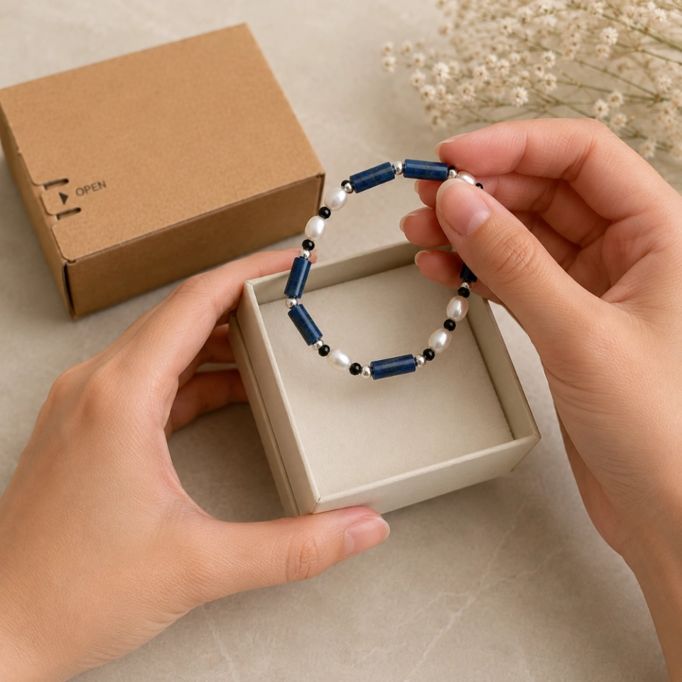 October Midnight Tourmaline Birthstone Bracelet – Black Tourmaline, Lapis Lazuli, Pearl & S925 Silver (2)