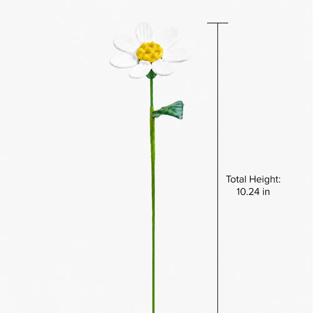 Handmade glass white daisy flower size guide showing 1024 inch total height Handmade glass white daisy flower size guide showing 1024 inch total height