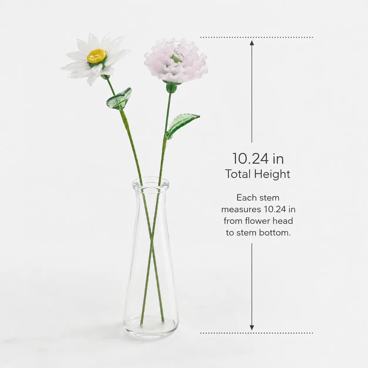 Handmade glass carnation and snowdrop stems measuring 1024 inches tall Handmade glass carnation and snowdrop stems measuring 1024 inches tall