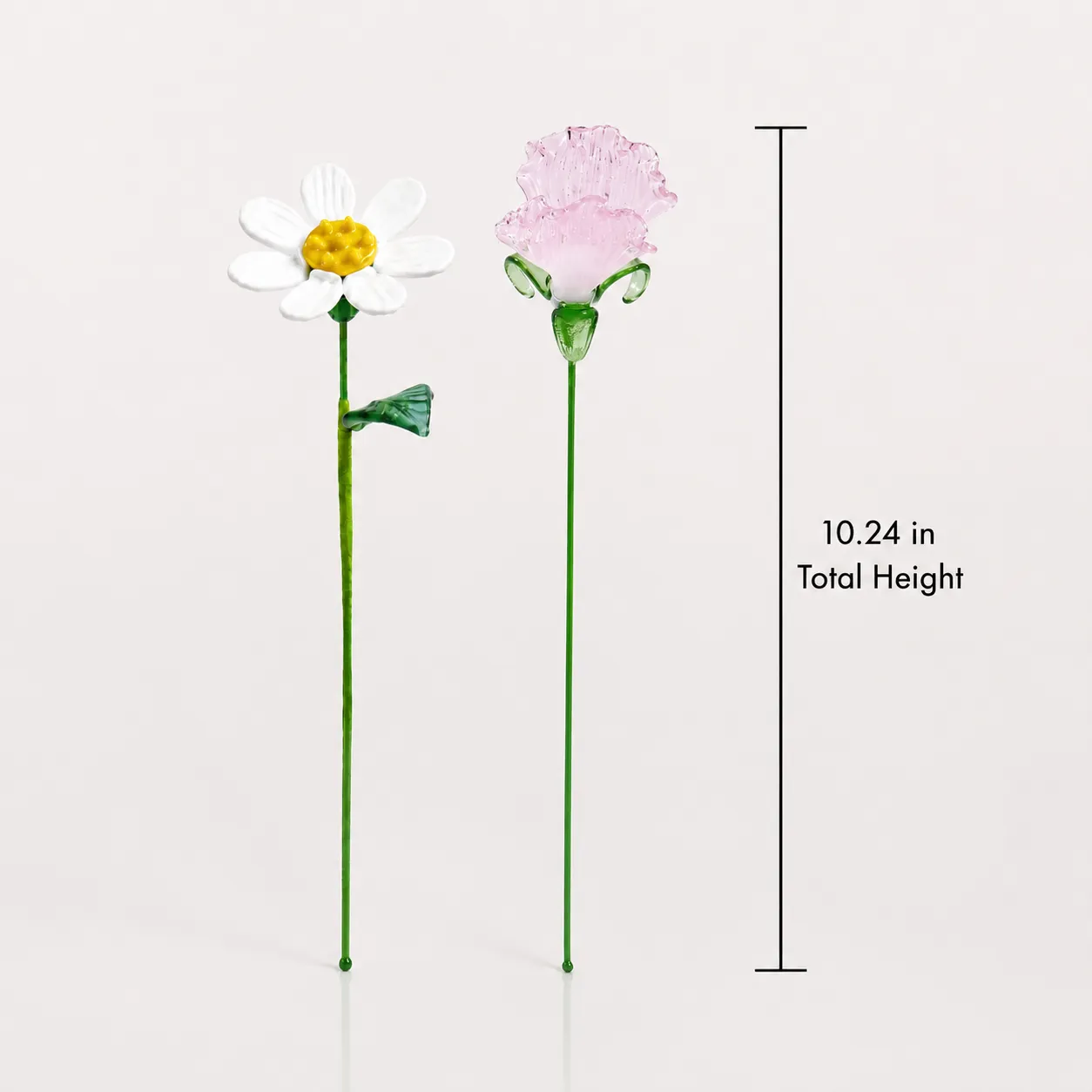 April birth flower set showing 1024 inch total height for each glass stem April birth flower set showing 1024 inch total height for each glass stem