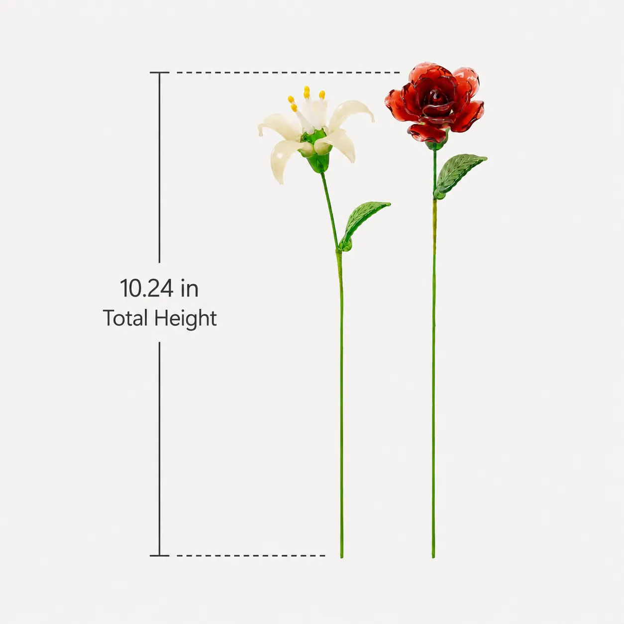 Two handmade glass birth month flowers with 1024 inch stems