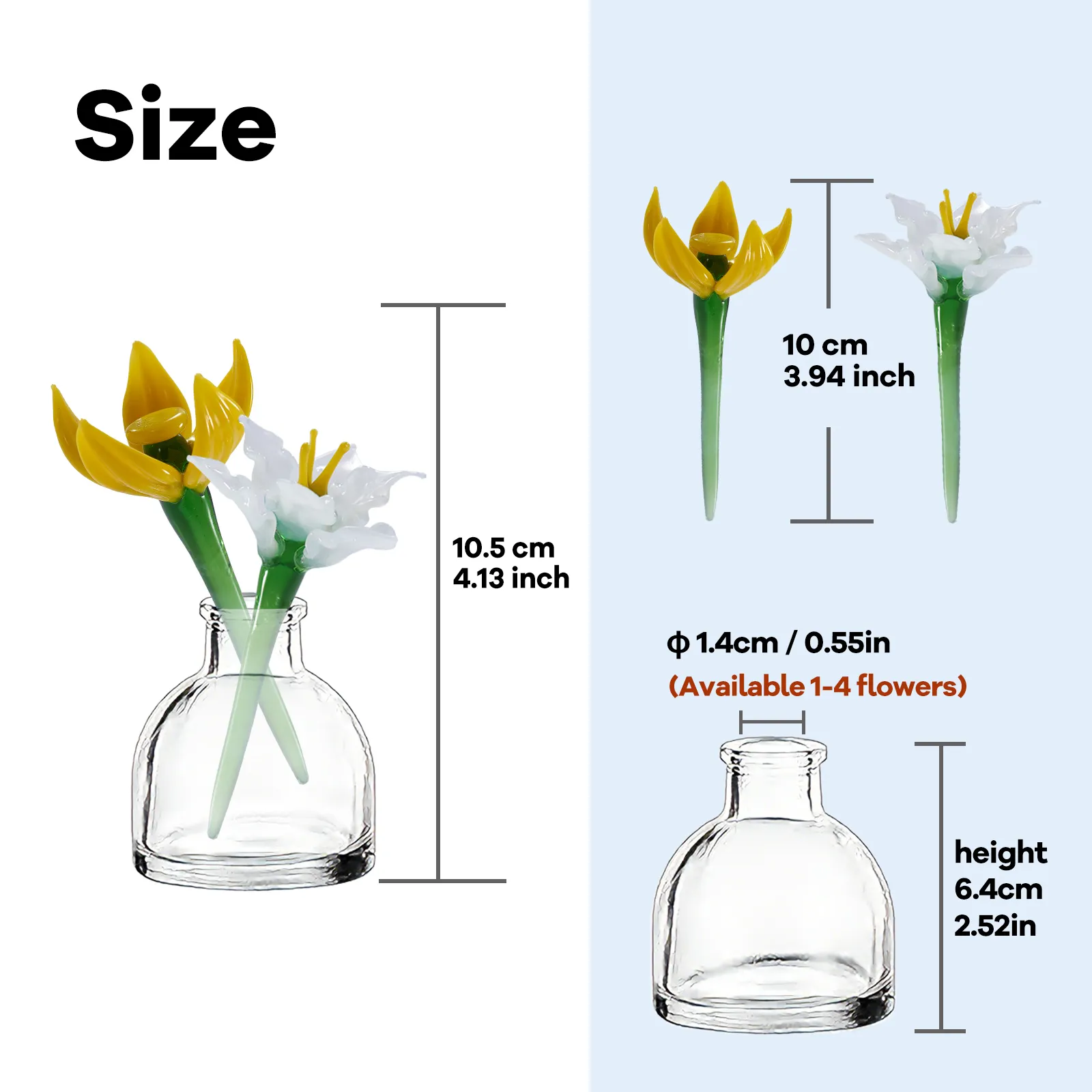 Mini March Flower Vase – Handmade Glass Yellow Jonquil & White Narcissus, 3-Piece Set Mini March Flower Vase – Handmade Glass Yellow Jonquil & White Narcissus, 3-Piece Set