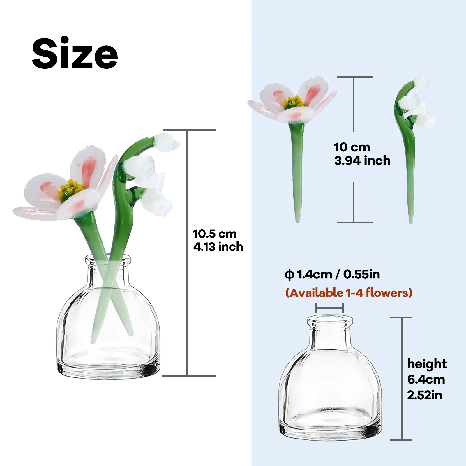 Mini May Glass Flower Vase &ndash; Handmade Camellia & Lily of the Valley, 3-Piece Set