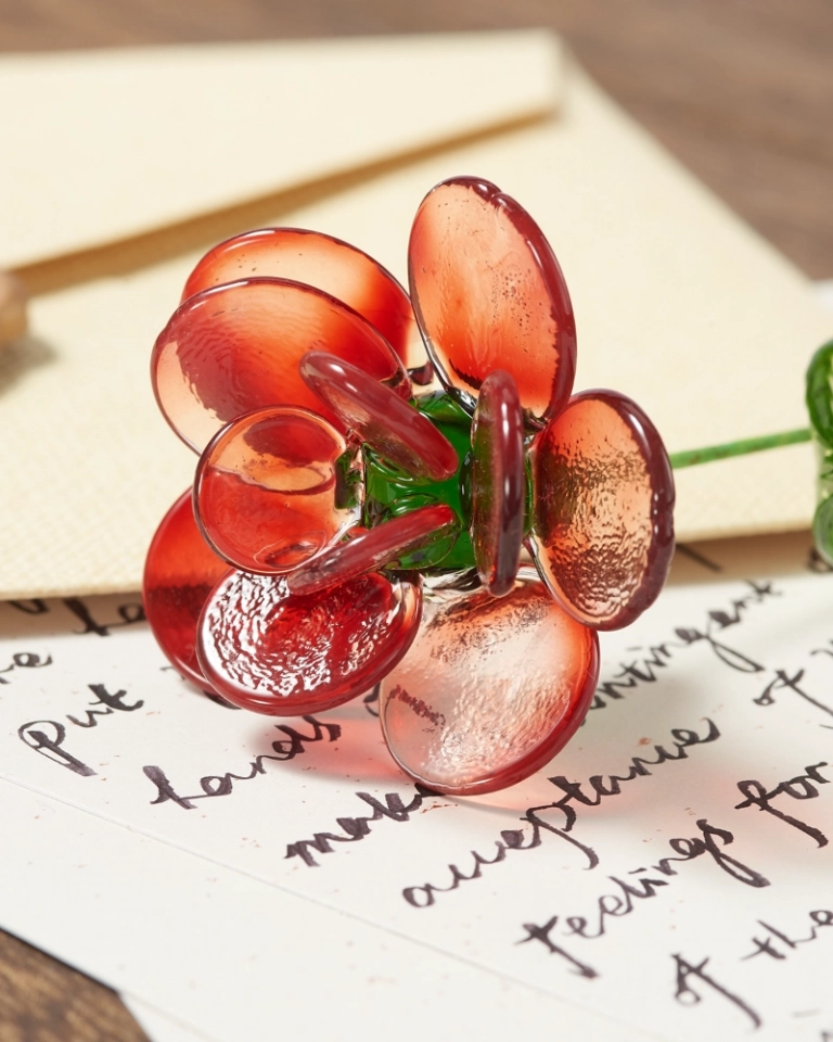 Red Rose Handmade Glass Flower – July Birth Flower Gift, Eternal Symbol of Love and Memory Red Rose Handmade Glass Flower – July Birth Flower Gift, Eternal Symbol of Love and Memory