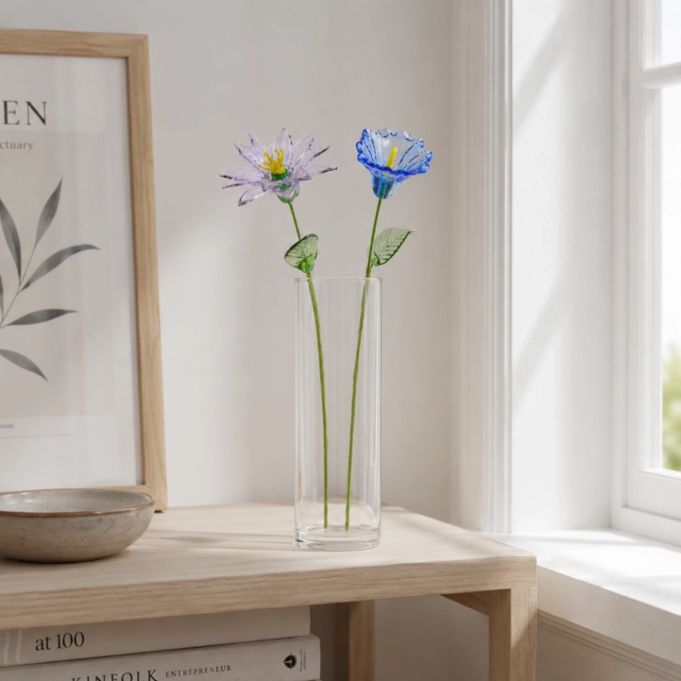 September Birth Flower Handmade Glass Aster & Morning Glory Set – 2-Stem Birthday Gift (2)