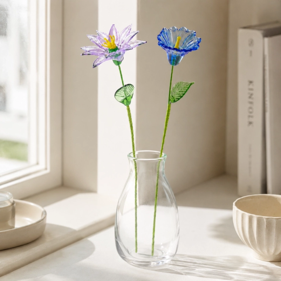 September Birth Flower Handmade Glass Aster & Morning Glory Set – 2-Stem Birthday Gift (6)