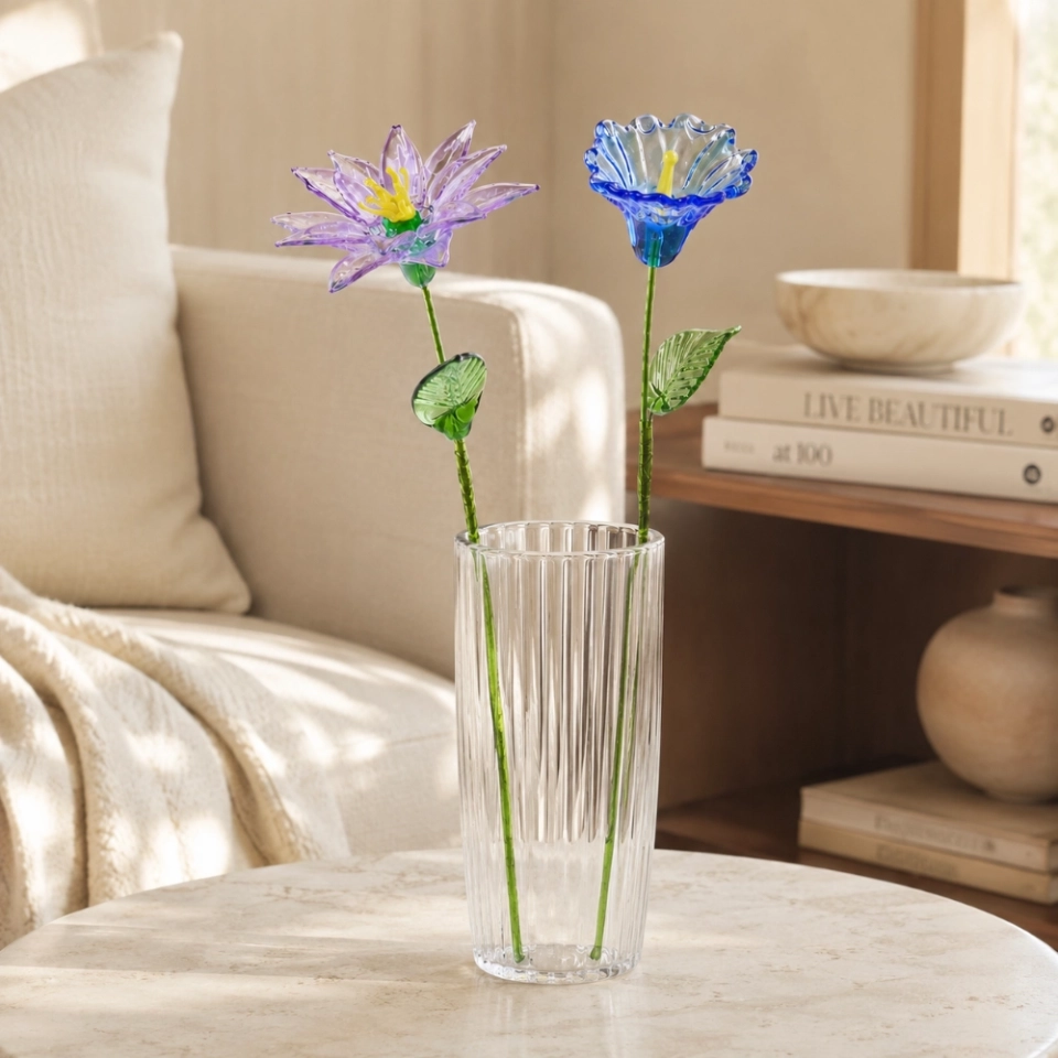 September Birth Flower Handmade Glass Aster & Morning Glory Set – 2-Stem Birthday Gift (7) September Birth Flower Handmade Glass Aster & Morning Glory Set – 2-Stem Birthday Gift (7)