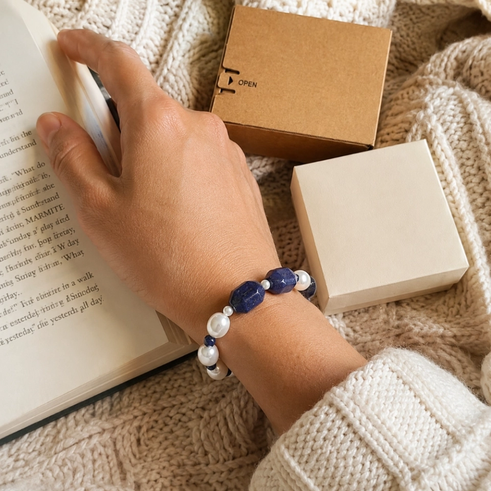 September Celestial Lapis Birth Month Bracelet – Lapis Lazuli, Freshwater Pearl & Blue Bead Gift for Her (8)