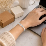 Serene Aqua Tide March Birthstone Bracelet with Aquamarine, Clear Quartz, Freshwater Pearls & S925 Silver (2) Serene Aqua Tide March Birthstone Bracelet with Aquamarine, Clear Quartz, Freshwater Pearls & S925 Silver (2)