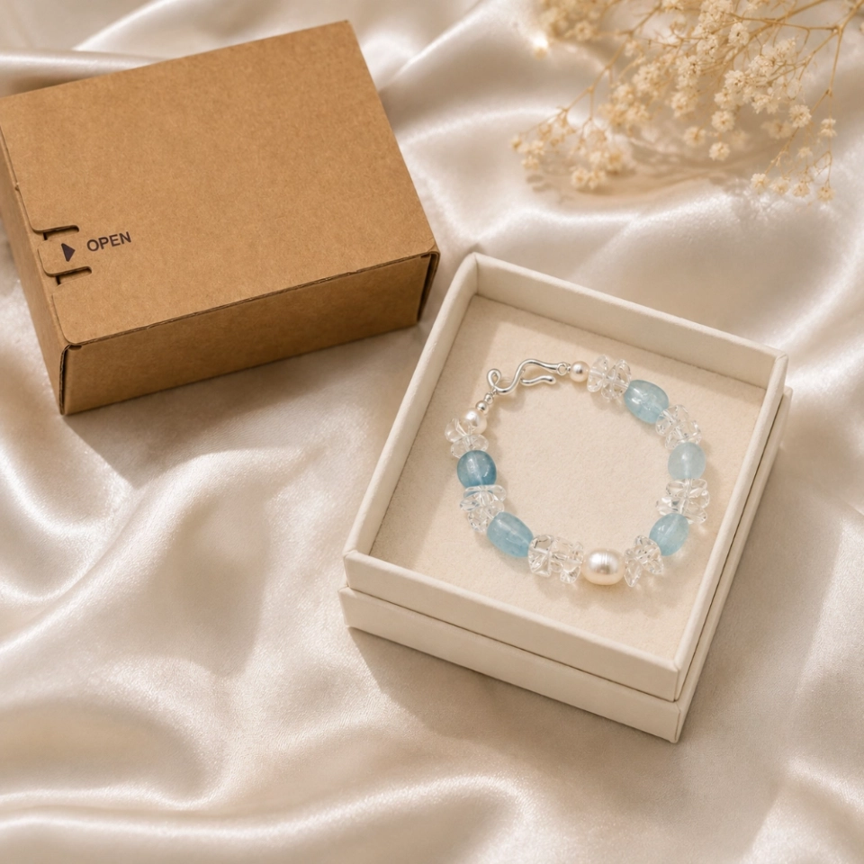 Serene Aqua Tide March Birthstone Bracelet with Aquamarine, Clear Quartz, Freshwater Pearls & S925 Silver (3) Serene Aqua Tide March Birthstone Bracelet with Aquamarine, Clear Quartz, Freshwater Pearls & S925 Silver (3)