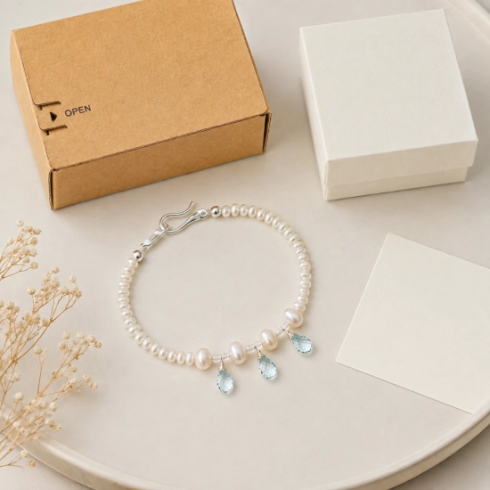 Verdant Baroque June Birthstone Bracelet – Freshwater Pearl, Blue Topaz & S925 Silver Gift for Her