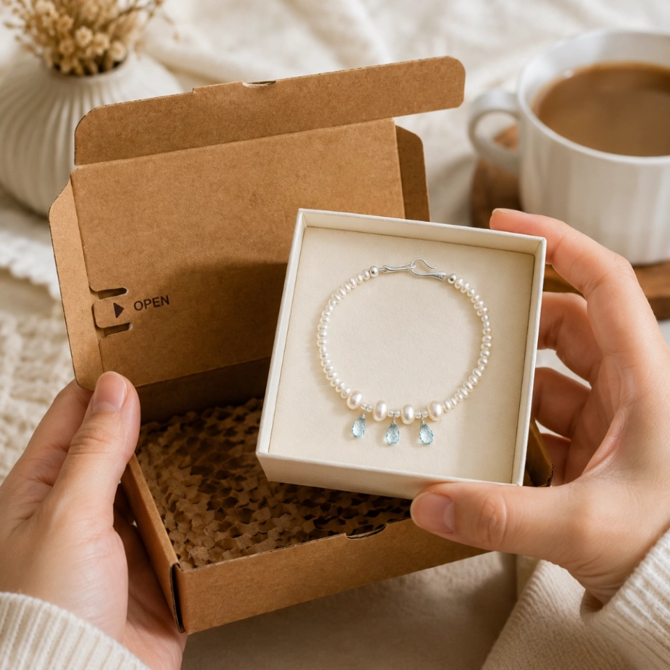 Verdant Baroque June Birthstone Bracelet – Freshwater Pearl, Blue Topaz & S925 Silver Gift for Her (5)