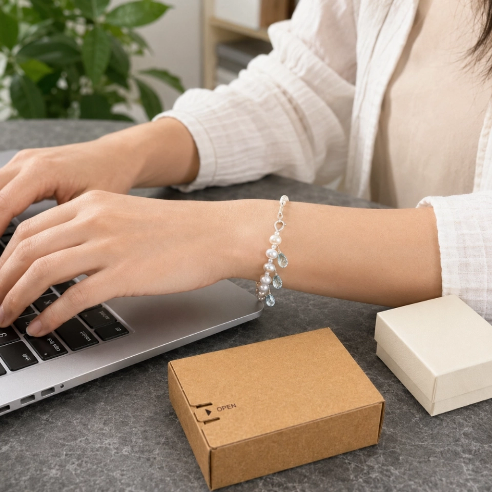 Verdant Baroque June Birthstone Bracelet – Freshwater Pearl, Blue Topaz & S925 Silver Gift for Her (8)