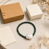 Verdant Baroque May Birth Month Bracelet with Faceted Malachite, Baroque Pearl & S925 Silver