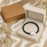 Verdant Baroque May Birth Month Bracelet with Faceted Malachite, Baroque Pearl & S925 Silver (3)