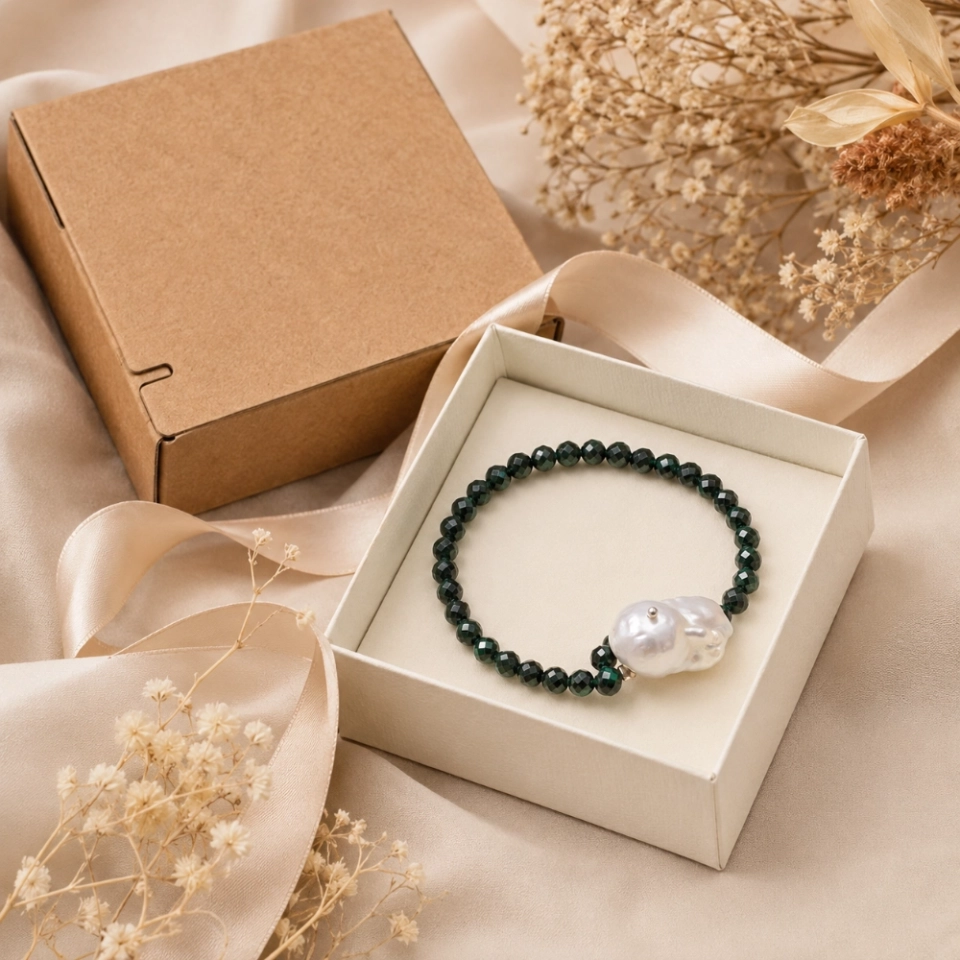 Verdant Baroque May Birth Month Bracelet with Faceted Malachite, Baroque Pearl & S925 Silver (6)