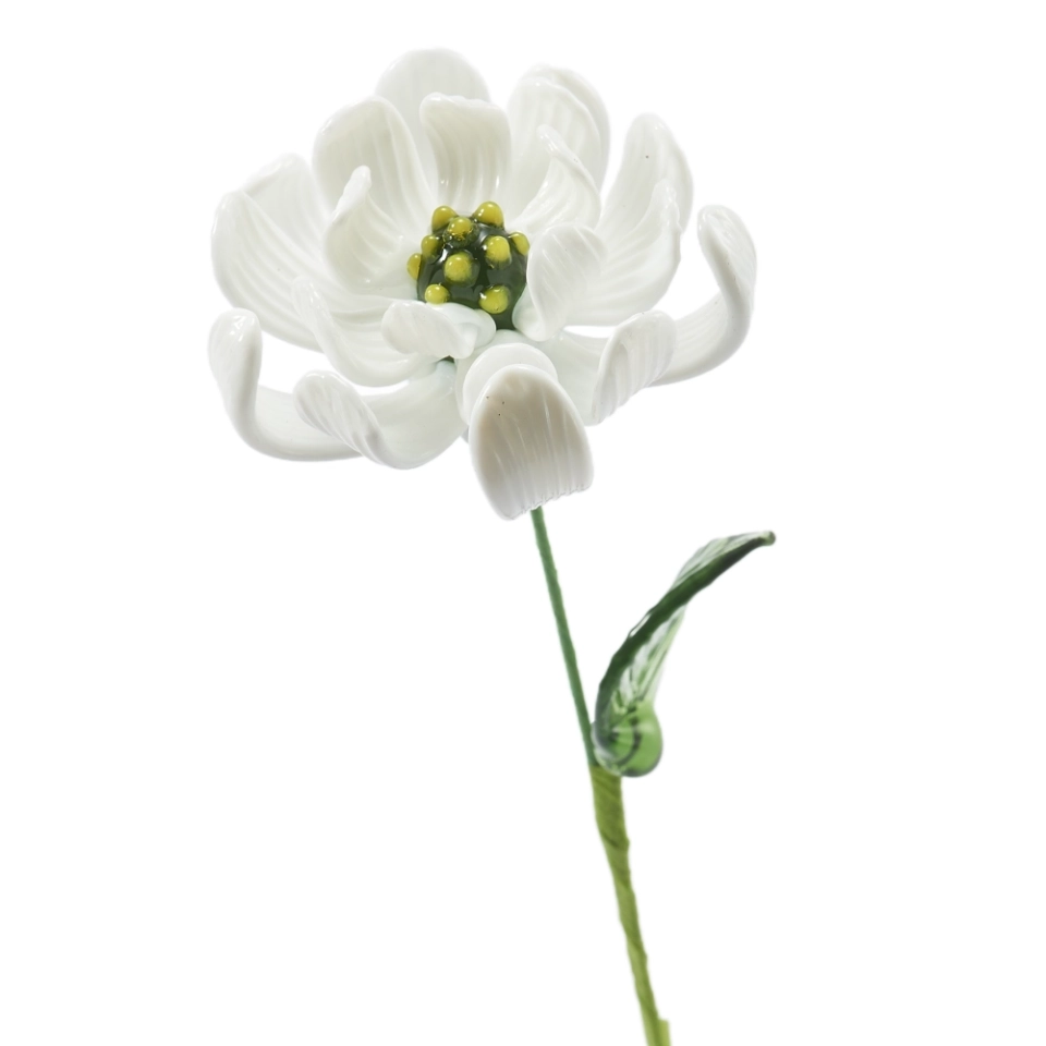White Cosmos & Marigold-Inspired Handmade Glass Flower, Single Stem Forever Flower Gift White Cosmos & Marigold-Inspired Handmade Glass Flower, Single Stem Forever Flower Gift
